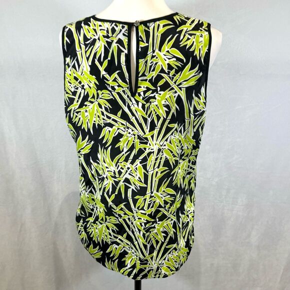 Michael Kors black and white green bamboo print pleated top size medium - Picture 3 of 5